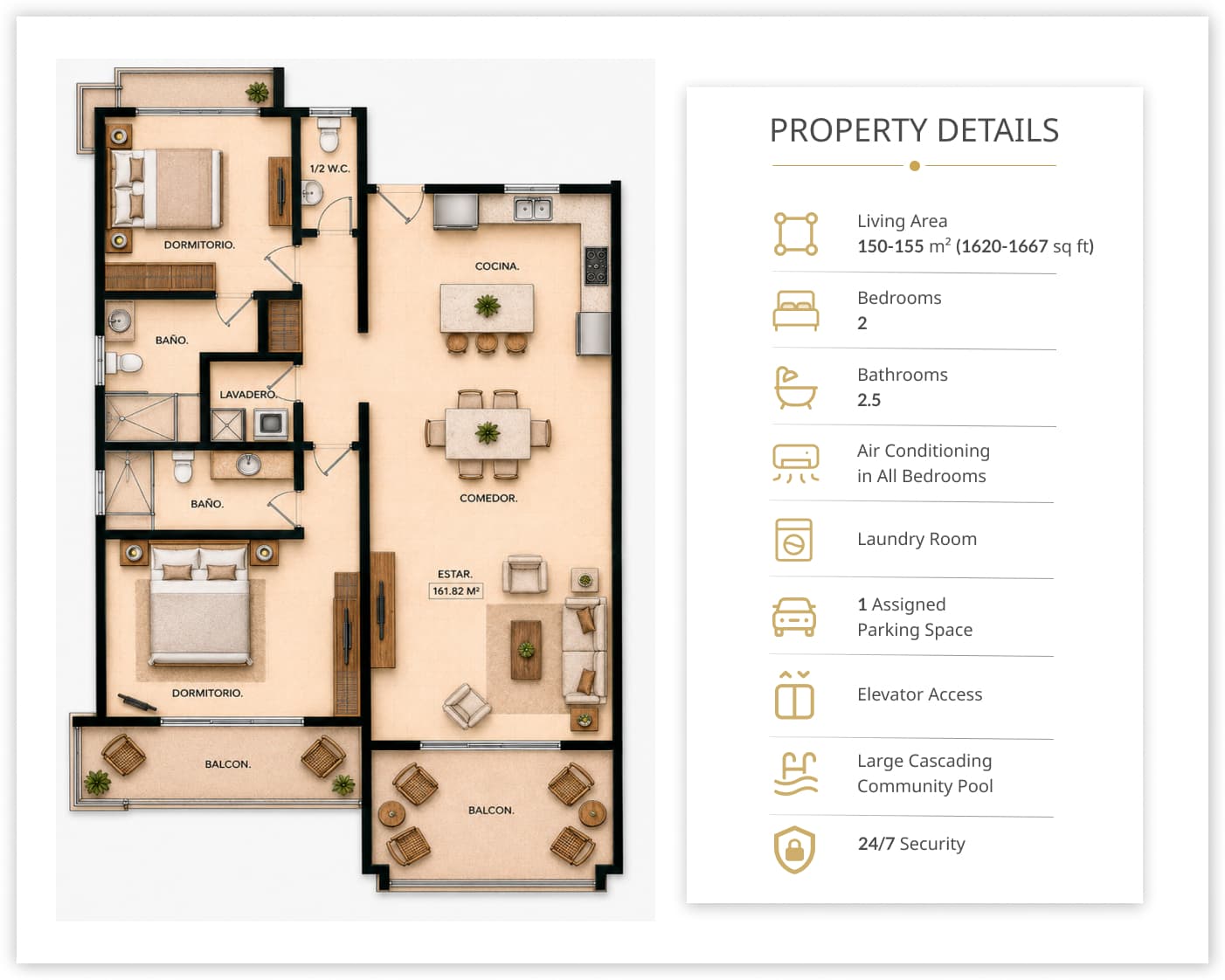 2 bedroom apartment in Dominican Republic – Type C